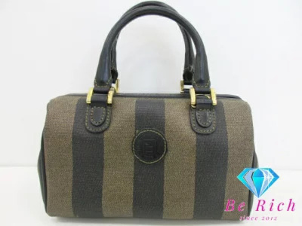 Fendi Pequin Boston Bag Shoulder Khaki Green Black Leather